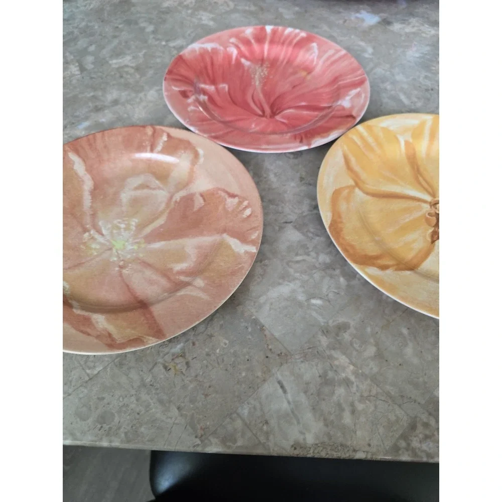 3 x Pier 1 Watercolor Blooms Luncheon Dessert Salad‎ Plates 8 1/8